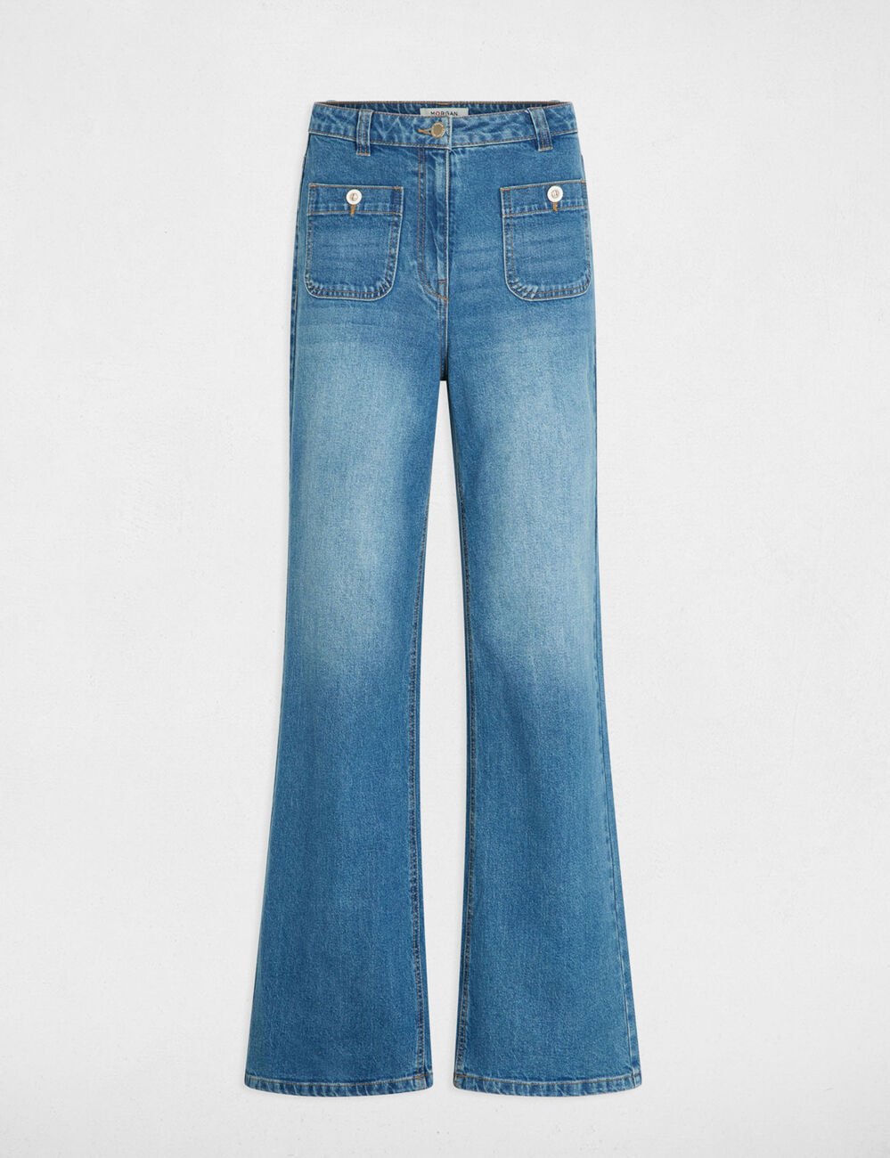 Hoge taille wijde jeans stone washed denim vrouw