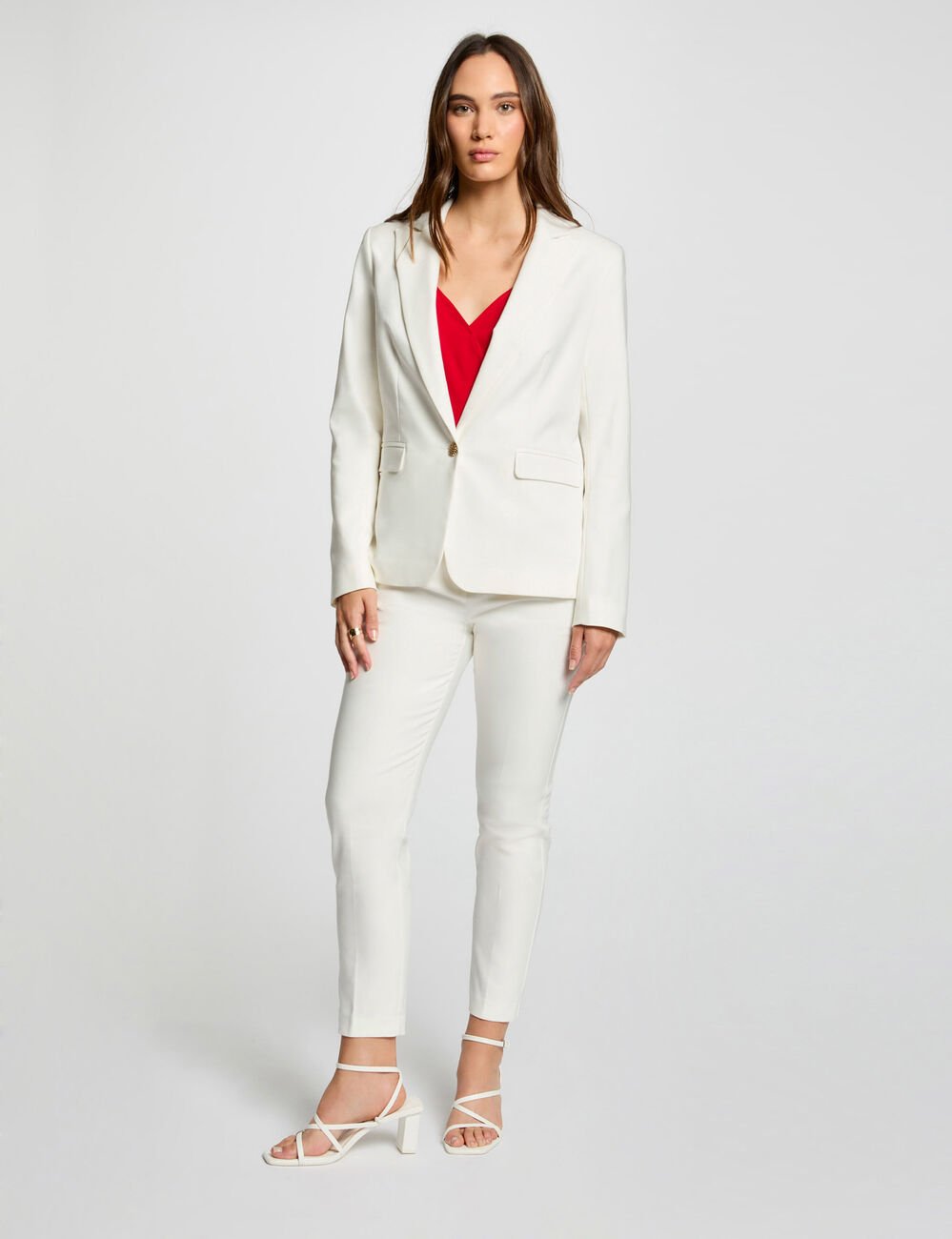 Rechte getailleerde jas met knopen ecru vrouw
