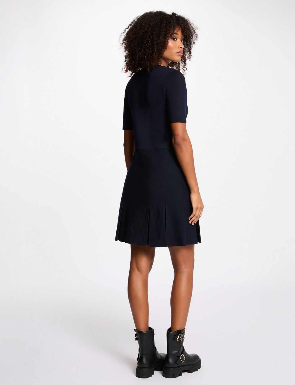 Korte trapeze jurk marineblauw vrouw