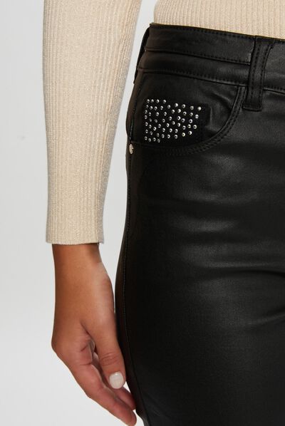 Strass gecoate skinny broek zwart vrouw