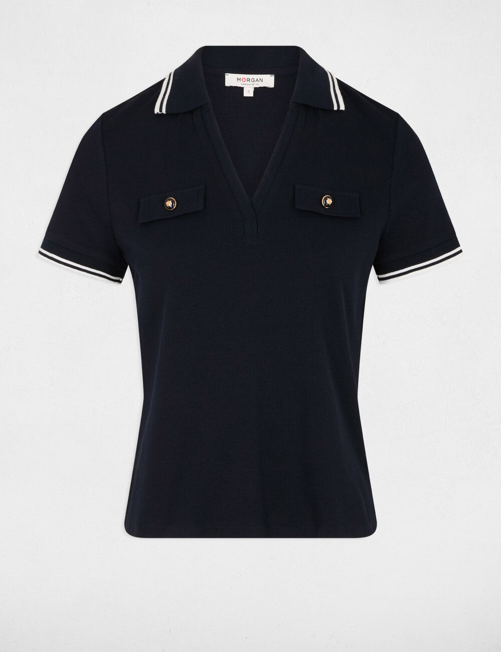 T-shirt polo cintré bleu marine femme