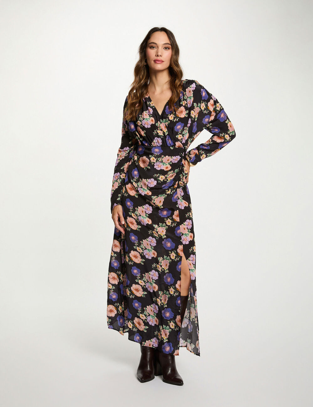 Robe longue satinée multicolore femme