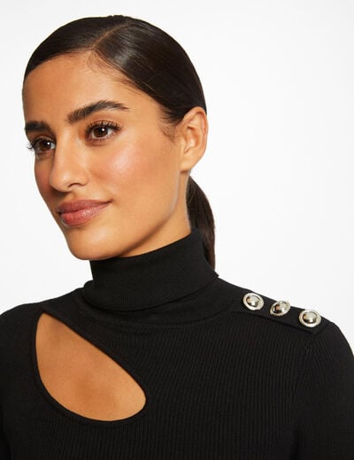 Robe pull longue ajustée fendue noir femme