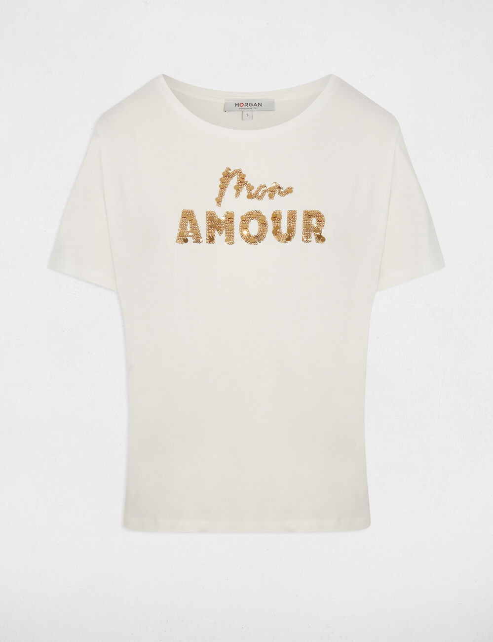 T-shirt met pailletten helder wit vrouw