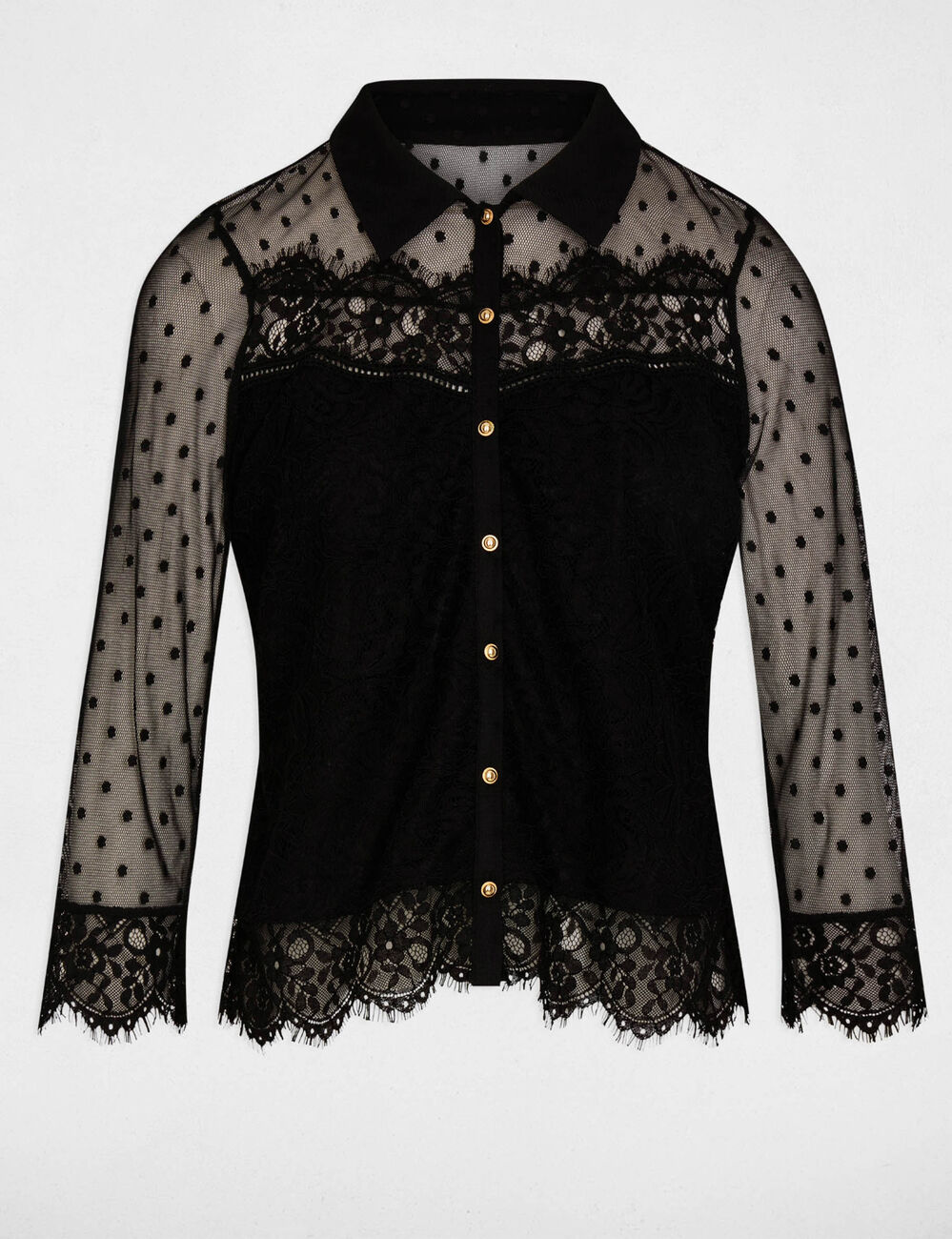 Chemise courte dentelle noir femme
