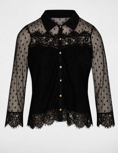 Chemise courte dentelle noir femme