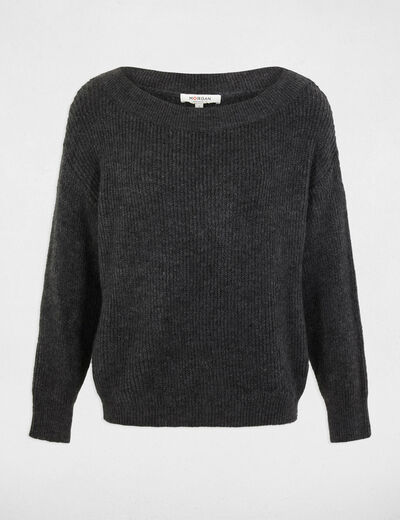 Pull col rond gris anthracite femme