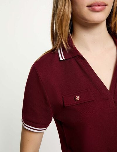 T-shirt polo cintr&eacute; bordeaux femme