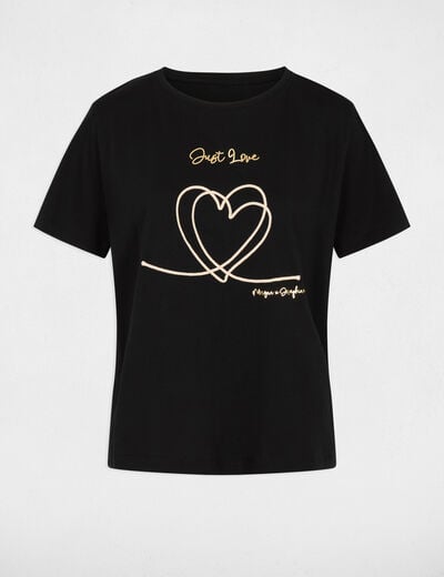 T-shirt brod&eacute; noir femme