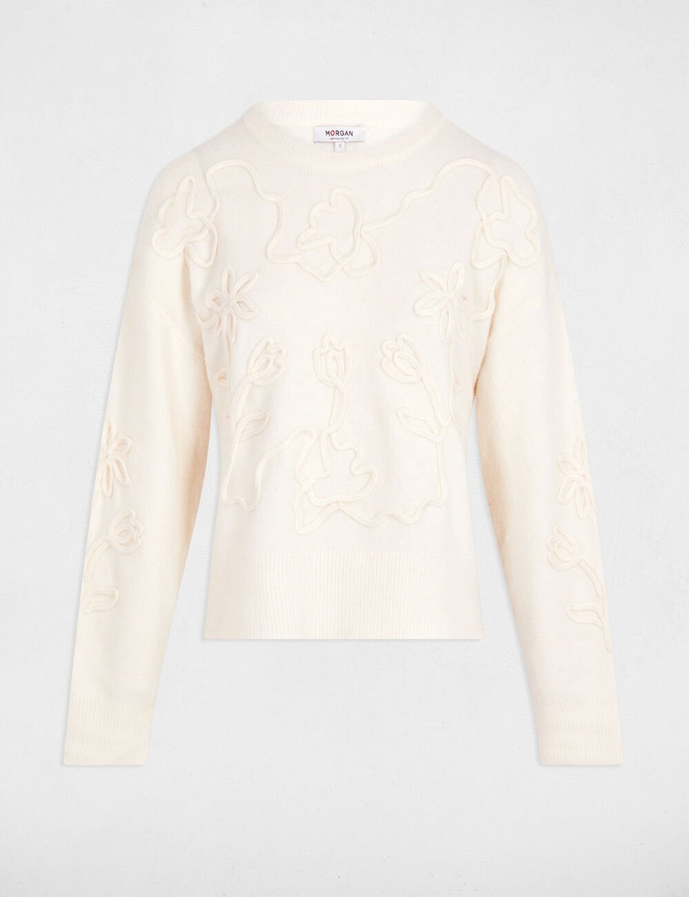 Pull col rond fantaisie ivoire femme