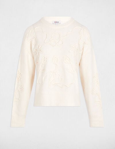 Pull col rond fantaisie ivoire femme