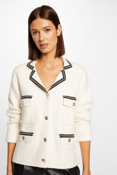 Vest met lange mouwen en juwelendetails ivoor vrouw