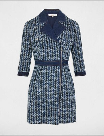 Robe courte droite tweed multicolore femme