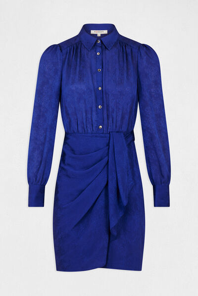 Robe droite drapée satinée imprimée bleu electrique femme