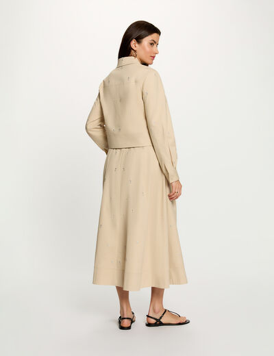 Veste cropped clout&eacute;e beige femme