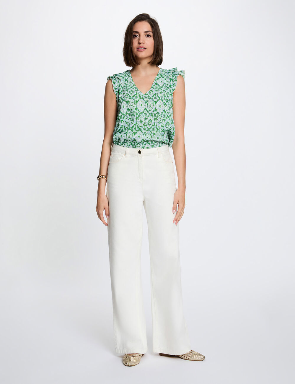 Top col v sans manches multicolore femme