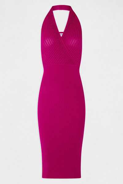 Robe pull ajustée dos ouvert framboise femme
