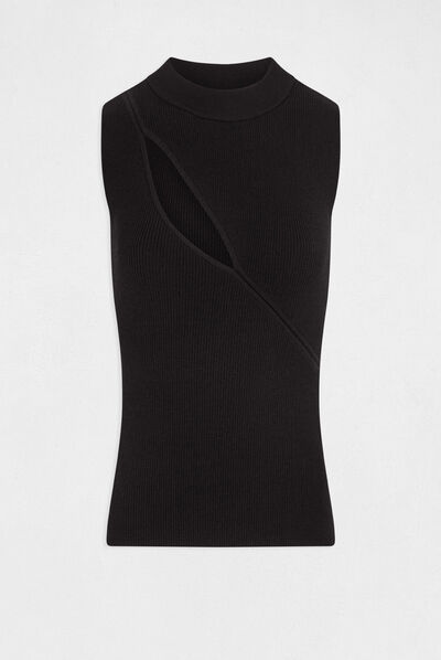 Mouwloze pullover tanktop met opening zwart vrouw