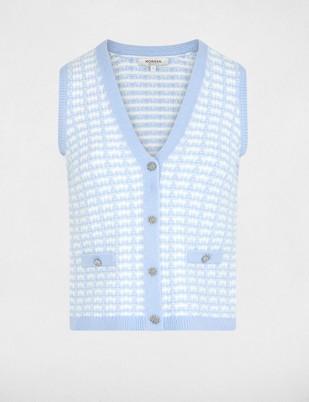 Getailleerd vest met V-hals hemelsblauw vrouw