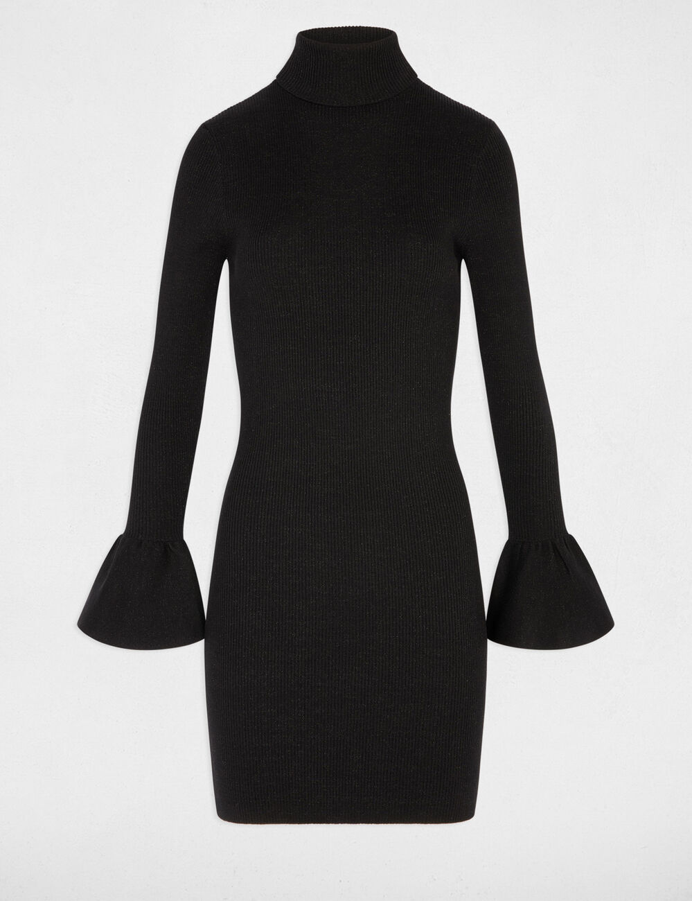 Robe tricot col roul&eacute; noir femme