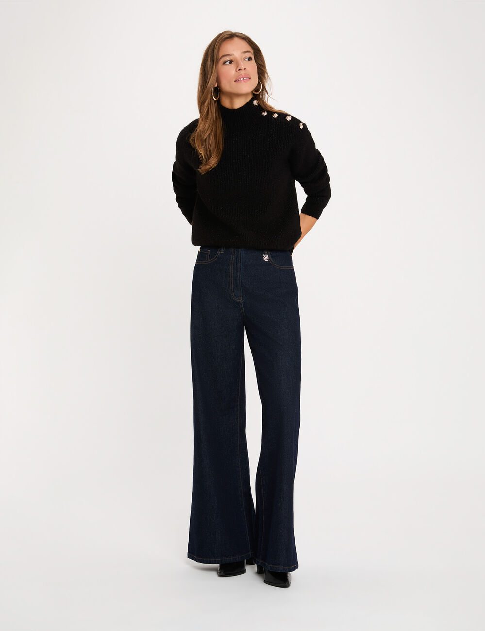 Pull col montant noir femme
