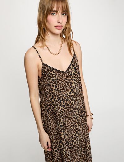 Robe droite col v multicolore femme