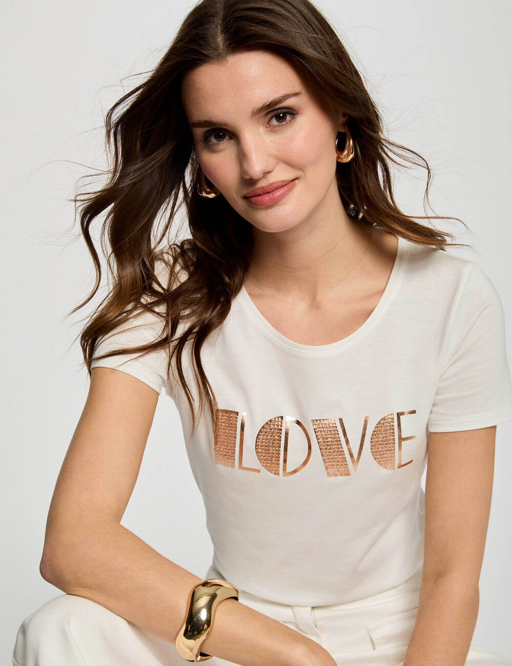 T-shirt met opschrift helder wit vrouw