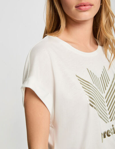 T-shirt droit à inscription blanc femme