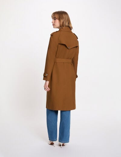 Lange trench met ceintuur camel vrouw