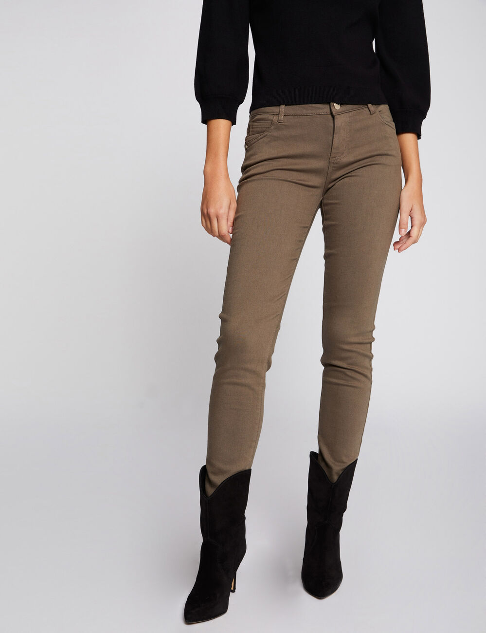 Skinny broek met lage taille brons vrouw