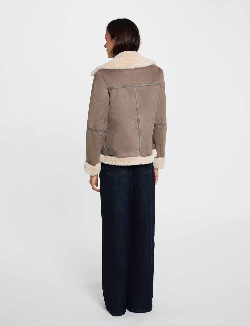 Blouson zipp&eacute; su&eacute;dine taupe femme