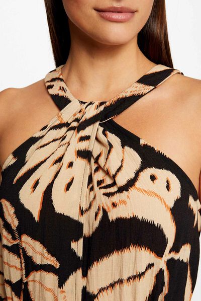 Robe longue droite imprimé végétal multico femme
