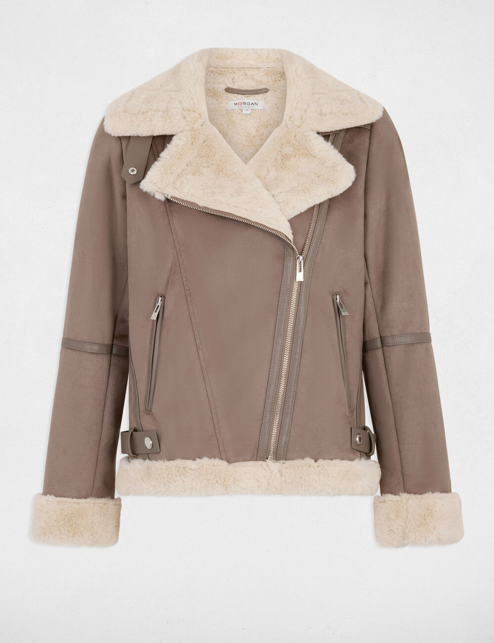 Blouson zipp&eacute; su&eacute;dine taupe femme