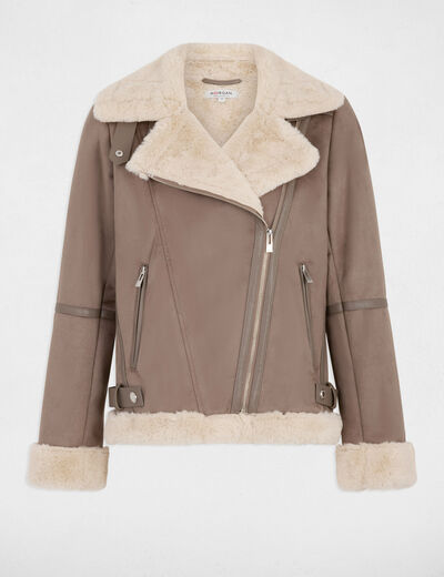 Blouson zipp&eacute; su&eacute;dine taupe femme
