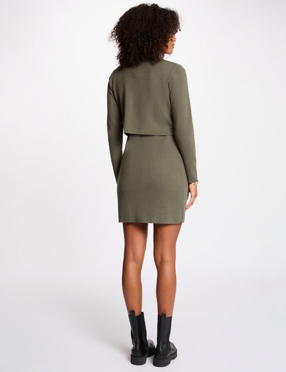 Robe tricot effet 2-en-1 vert kaki femme