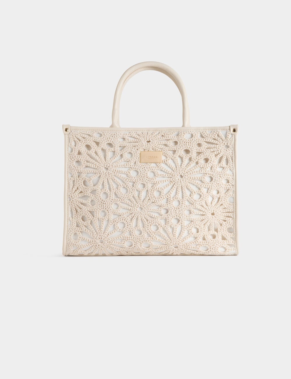 Geborduurde shopper ivoor vrouw