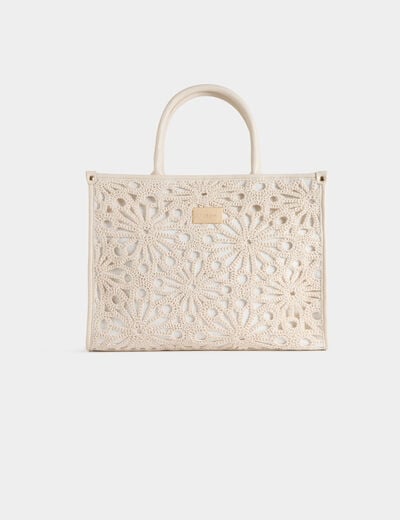 Geborduurde shopper ivoor vrouw