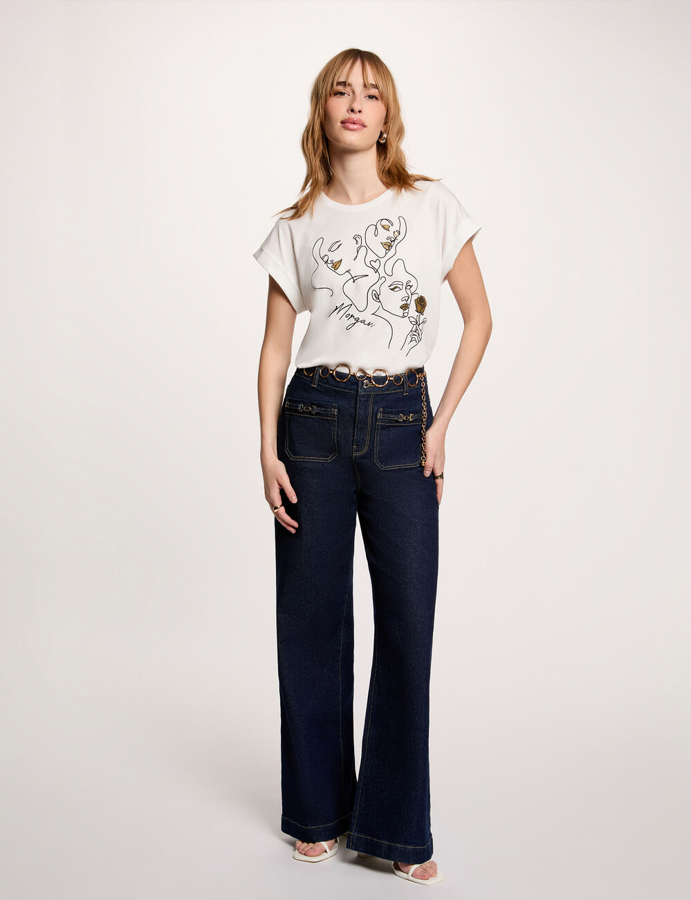 T-shirt ronde hals korte mouwen helder wit vrouw