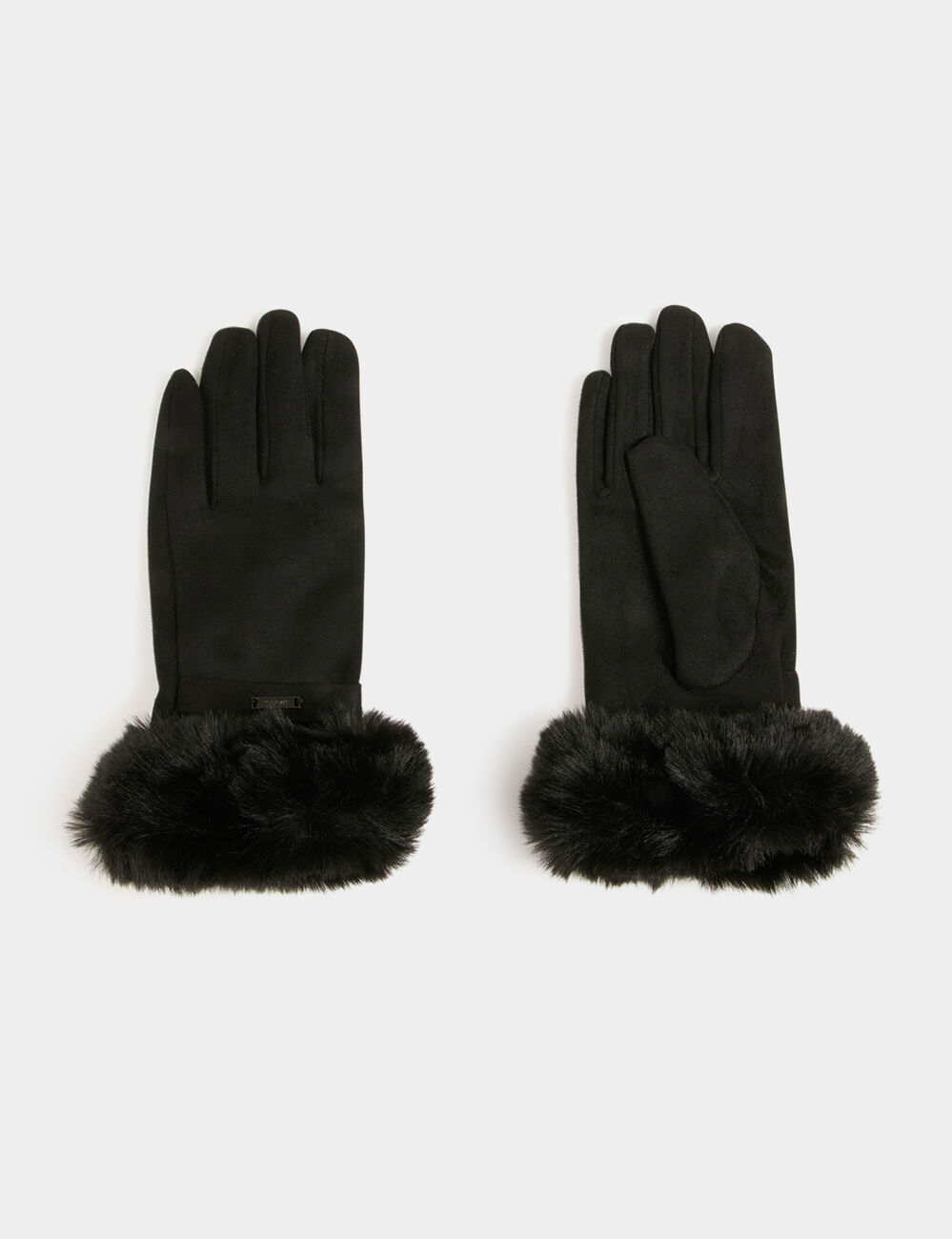 Gants d&eacute;tails fourrure noir femme