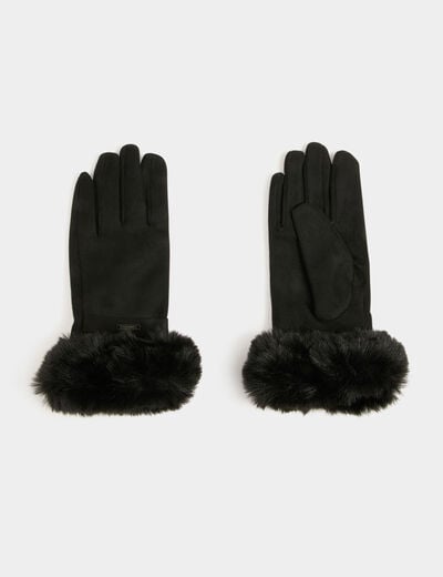 Gants d&eacute;tails fourrure noir femme