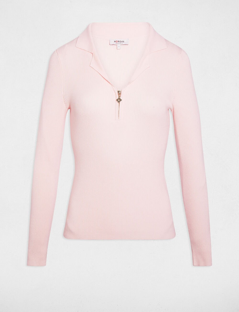 Getailleerde trui met reverskraag lichtroze vrouw