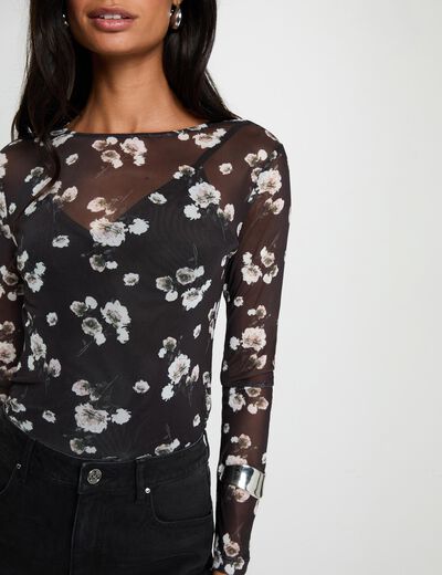Mesh T-shirt met lange mouwen meerkleurig vrouw