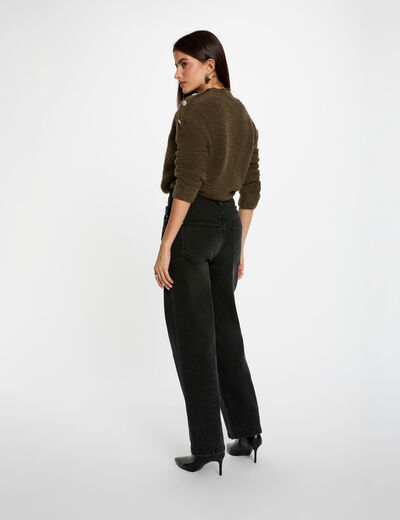 Pull col montant et boutons vert kaki femme