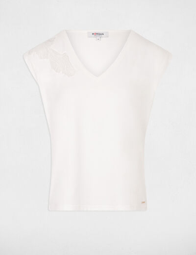 T-shirt met korte mouwen ecru vrouw