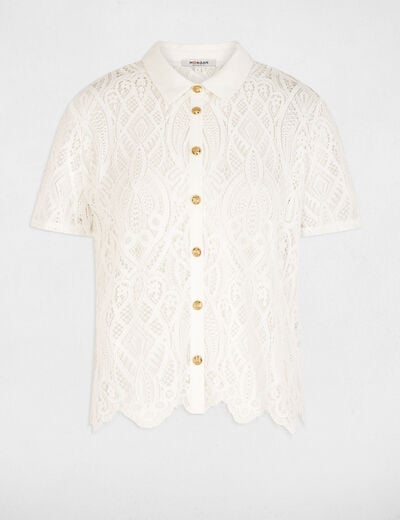 Chemise dentelle col &agrave; revers blanc femme