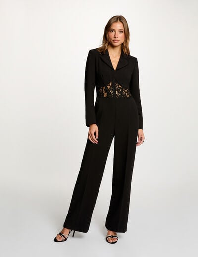 Kant jumpsuit met reverskraag zwart vrouw