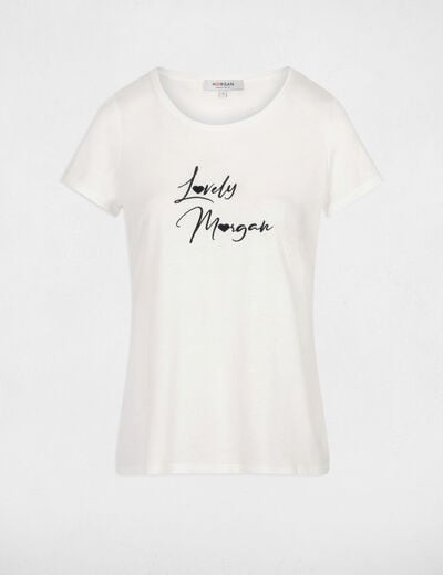T-shirt geborduurd opschrift ecru vrouw