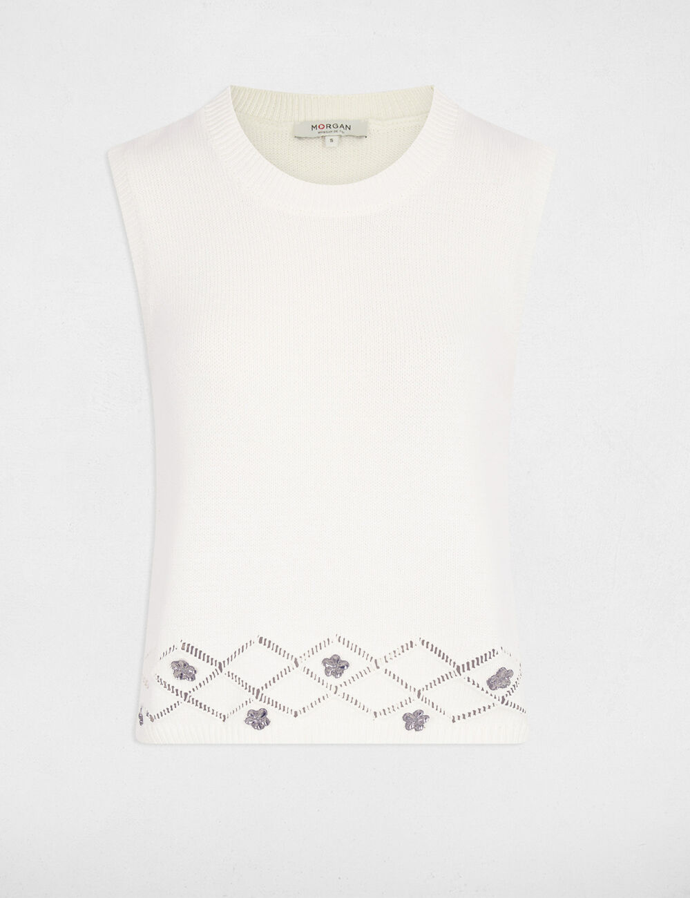 Pull sans manches blanc femme