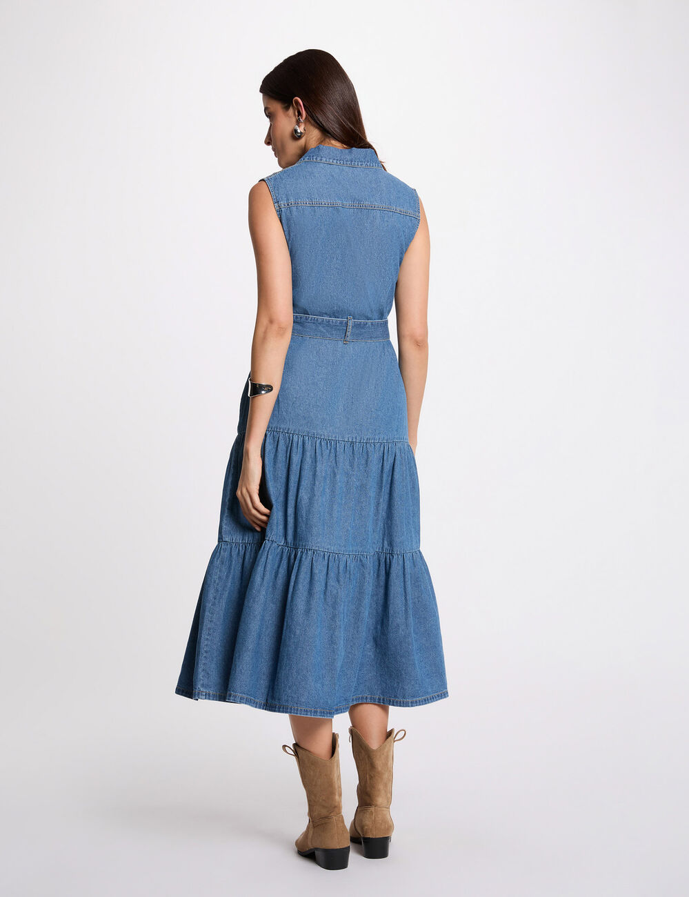 Robe longue droite en jean denim stone femme