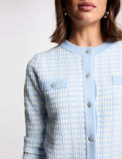 Getailleerd jacquardvest hemelsblauw vrouw